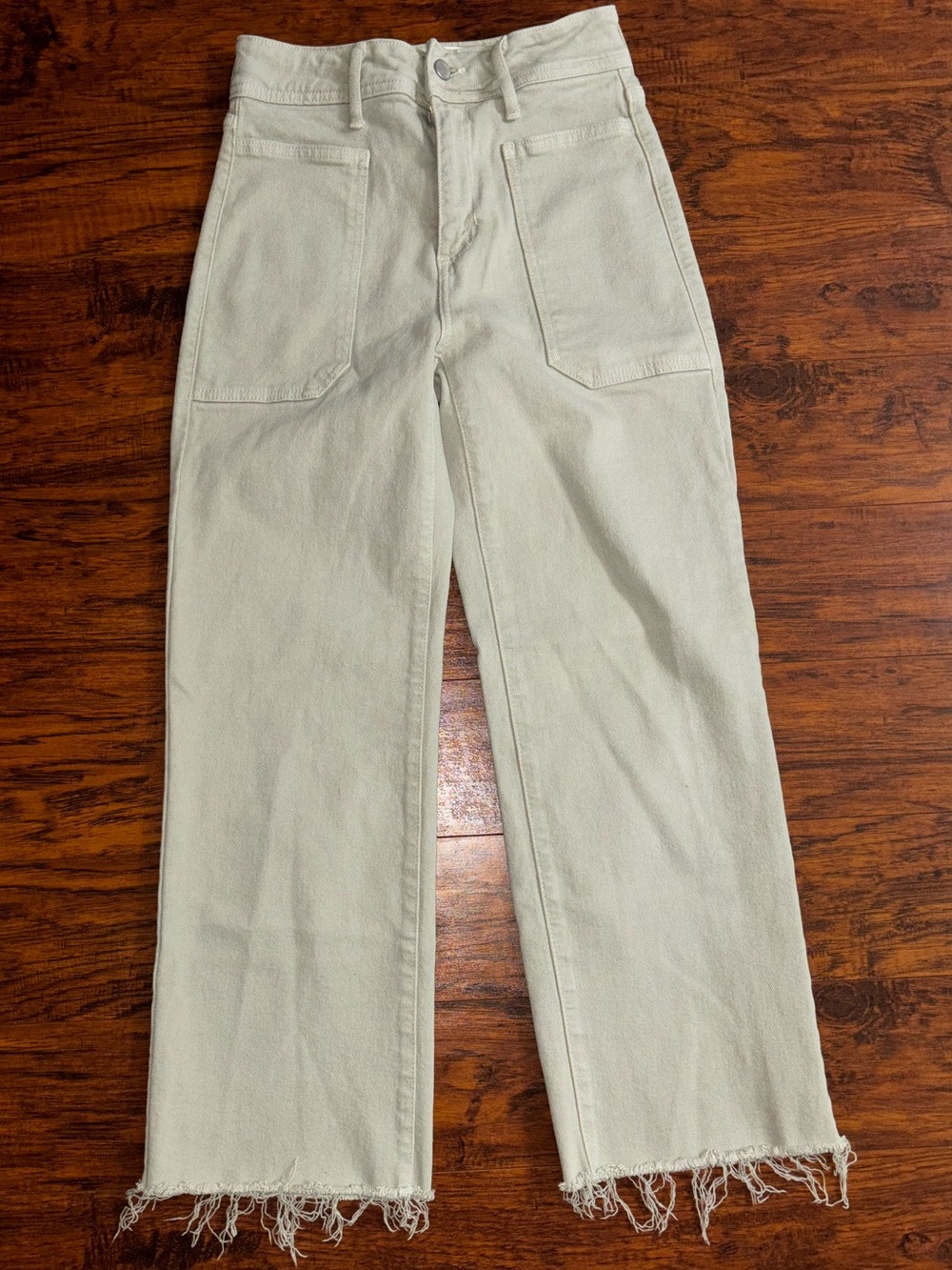 Just Black Denim High-Rise Wide Leg Jeans Raw Fringe Hem Sage Eucalyptus Green